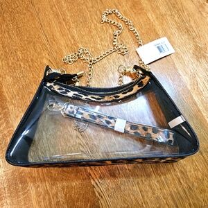 Transparent Crossbody Chain Bag With Hand Strap, Leopard Print, NWT